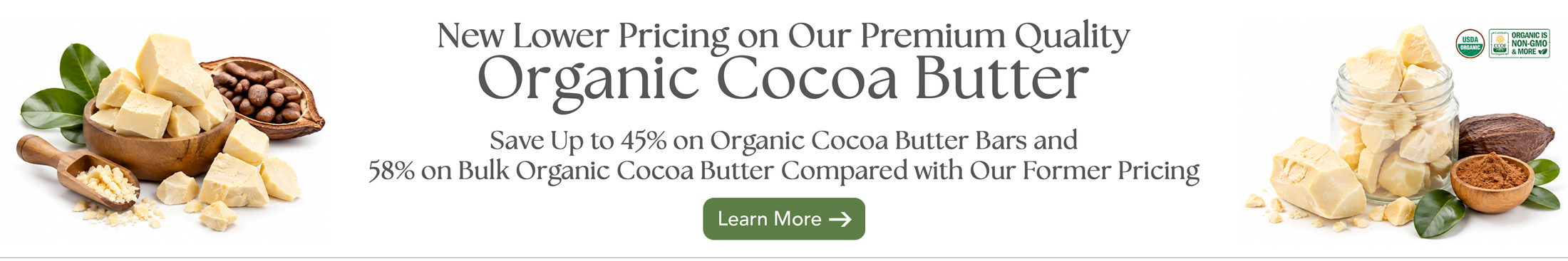 New Lower Pricing on Our Premium Quality Organic Cocoa Butter - Restock and Save Now!